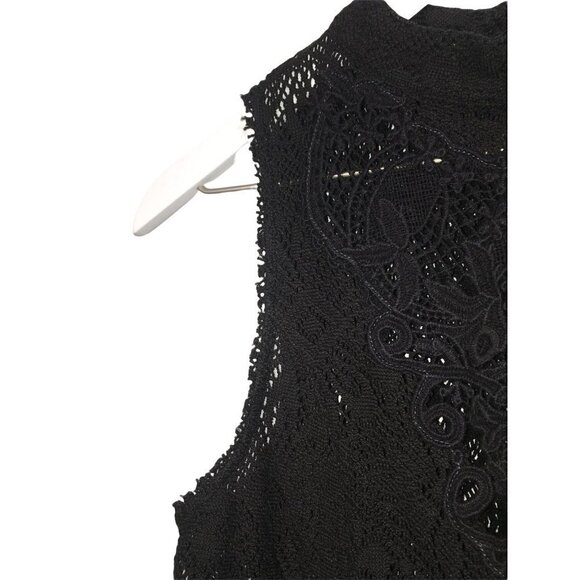 𝅺FREE People Black Floral Lace Size Small Ladies Halter Top Sleeveless Bu… - Picture 4 of 12